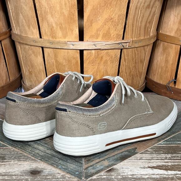 Skechers Porto Zevelo Classic Fit Memory Foam Khaki Canvas Sneaker Men Size 10.5 - Picture 5 of 11